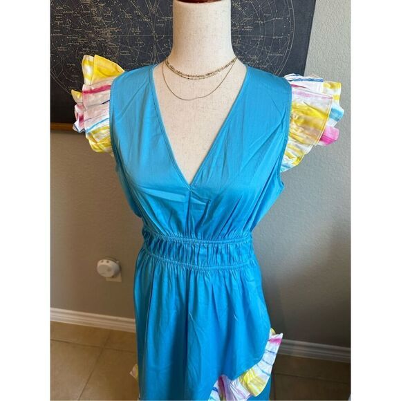 NWT Alden Adair Willow Maxi Ruffle V-Neck Hi-Low Ocean Dress Women’s Medium - Picture 10 of 12